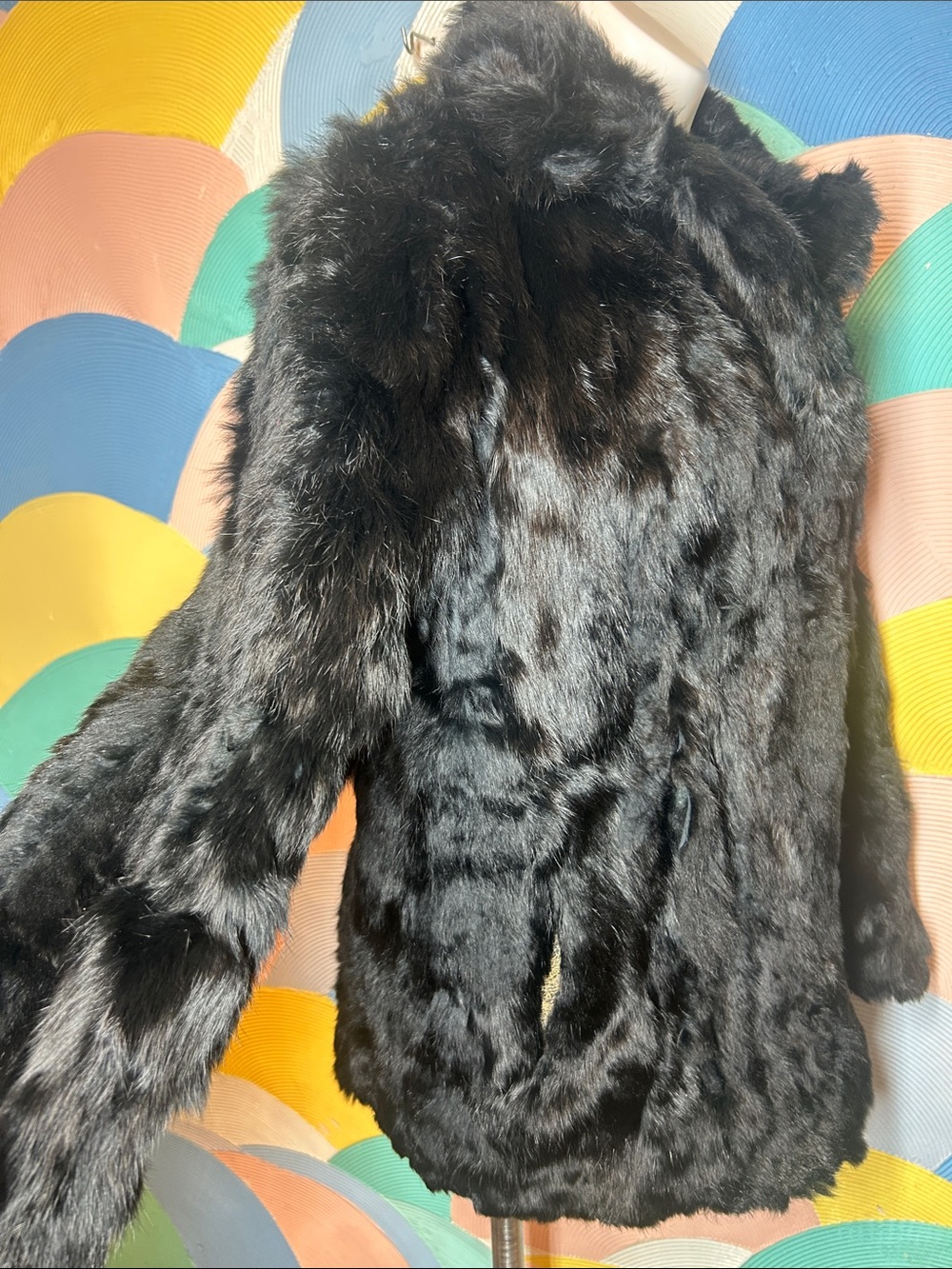 Vintage Women's Black Rabbit Fur Teddy Jacket - Plush Warmth sz XL - Picture 6 of 14